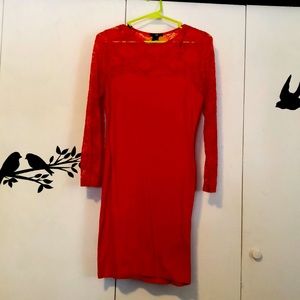 H&M size M lace top, lace sleeve and back dress in bold orange color never worn